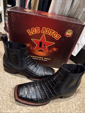 Los Altos Black Crocodile-Texture Men's Chelsea Western Boots
